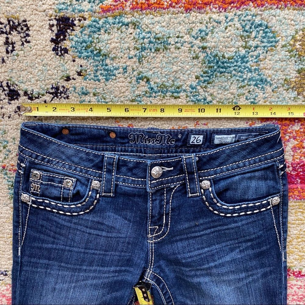 Miss Me Signature Rhinestone Fleur-de-lis Embroidery Skinny Jeans - Picture 9 of 11
